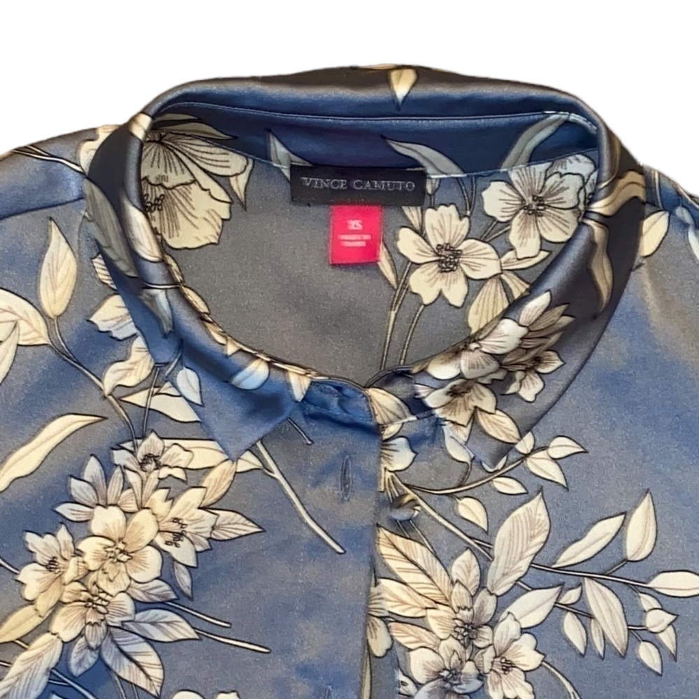 VINCE Camuto Floral Blue Long Sleeve Blouse Shirt Top Size XS - Picture 4 of 7
